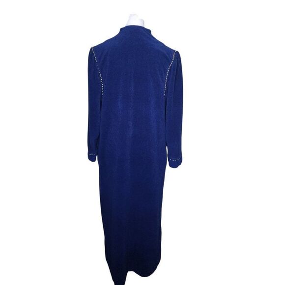 Vintage 70s Vanity Fair Zip Velour House Coat Robe Womens Size M Navy Blue - Picture 6 of 10